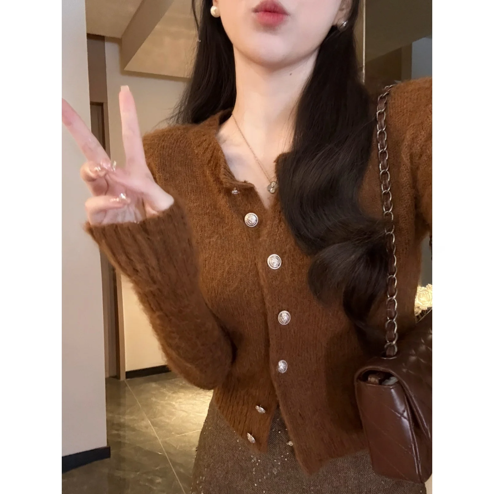 

Кардиган женский вязаный Anli Korean Sle Pure Desire Spicy Girl, универсальный, прямой крой, повседневный, без застежки