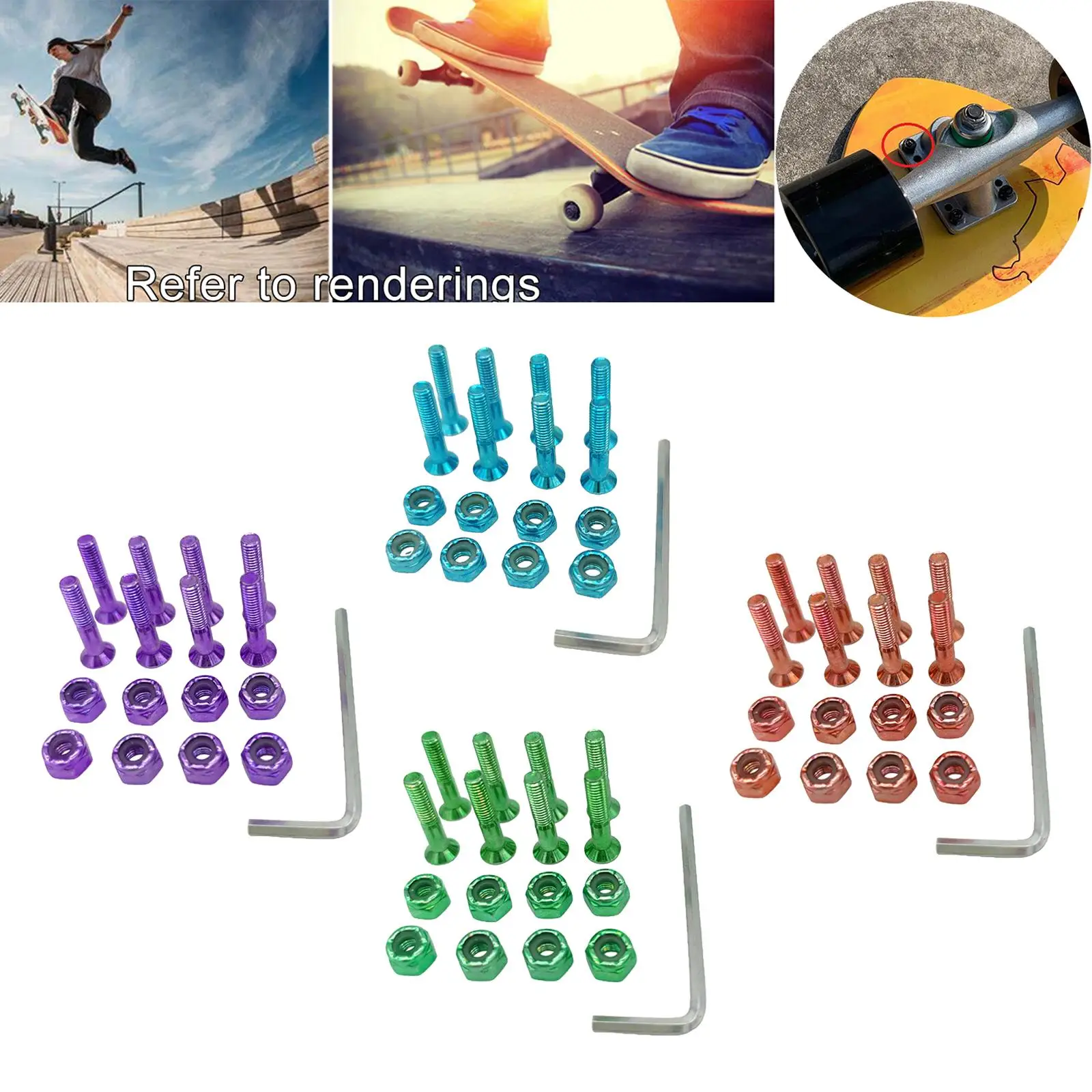 Jeu de vis de rechange pour skateboard, longboard, 2-6 paquets, 8 pièces