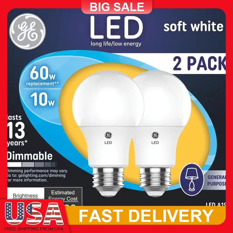 

2 Pack A19 LED Light Bulbs 60W Equivalent Soft White 800 Lumens Dimmable E26 2700K Warm Light for Home Bedroom Living Room