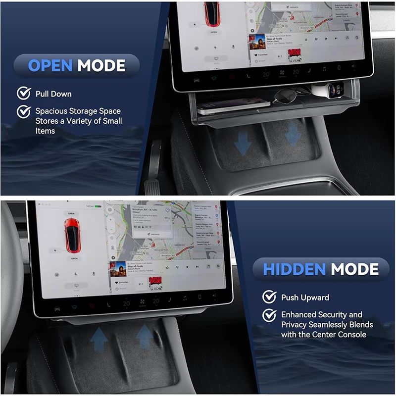 Center Console Screen Under Storage Box For Tesla Model 3/Y Juniper 2019-2026 Center Hidden Storage Organizer Tray Accessories