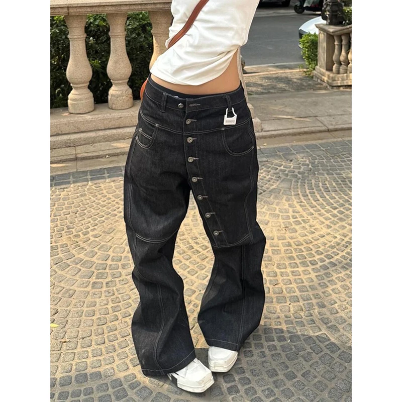 

ZHIZOU черные готические мешковатые джинсы Y2k в стиле эмо, женские винтажные джинсовые брюки в японском стиле 2000-х годов, джинсы в стиле Харадзюку, брюки, одежда больших размеров