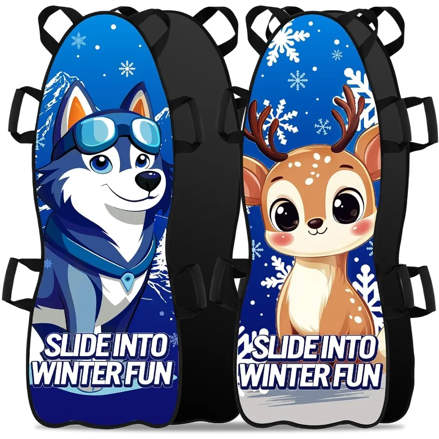 

2 Pcs 45 Large Foldable Snow Sled for Kid Adult Toboggan with Reinforced Bottom Sturdy Fabric Stitching Ergonomic Handle Fits 2