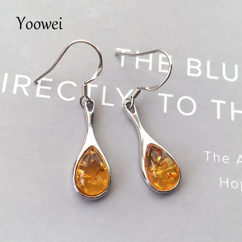 100% Real Amber Earrings for Women Party Birthday New Year Party Gift Real S925 Silver Teardrop New Natural Beads Girls Jewelry