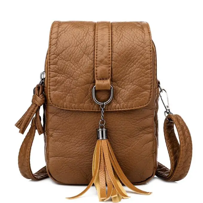 

Fashion Women Crossbody Bag Black Soft Washed Leather Shoulder Bag Small Size Messenger Bag Quality Lady Purse