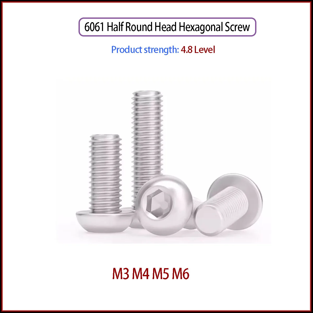 

6061 Aluminum Alloy Half Round Head Hexagon Socket Screw/Aluminum Mushroom Head Bolt M3M4M5M6