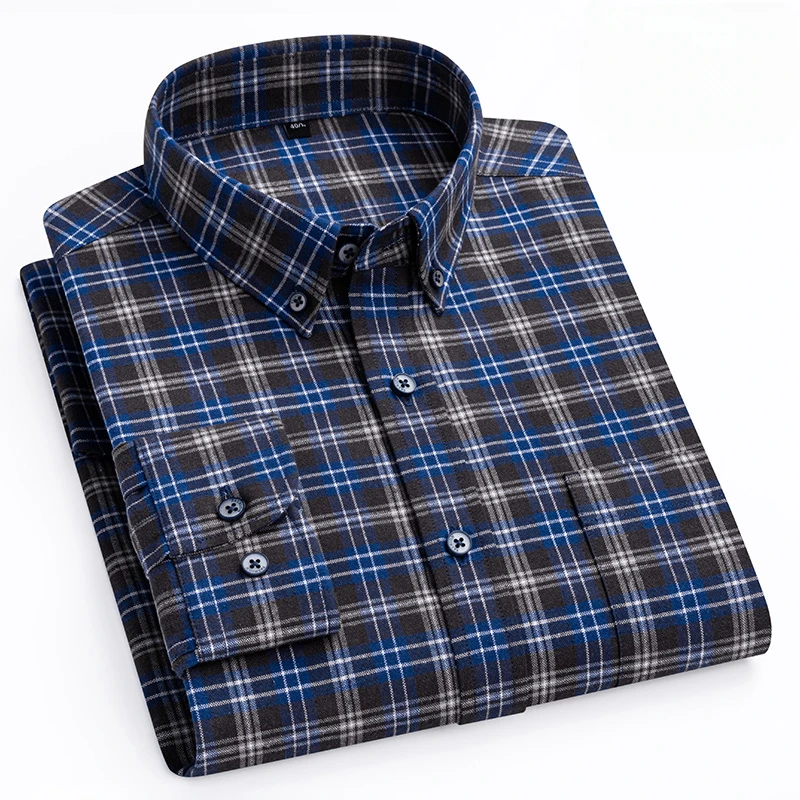 Luxury hight qulity 100%Cotton long-sleeve shirts for men slim fit casual plaid shirt houndstooth Office clothes elegant tops