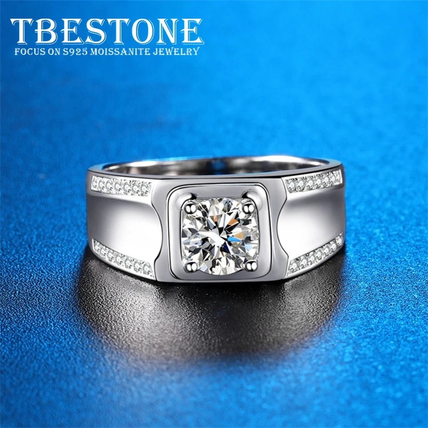 

Tbestone Moissanite Diamond Ring Real 925 Sterling Silver Rings 1ct 2ct For Man Engagement Promise Ring Wedding Band Jewelry