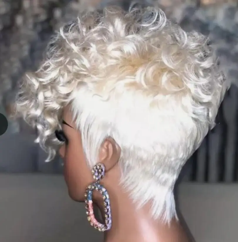 Blonde Short Kinky Curly  Cut Wig Synthetic Natural Hair To Daily Party