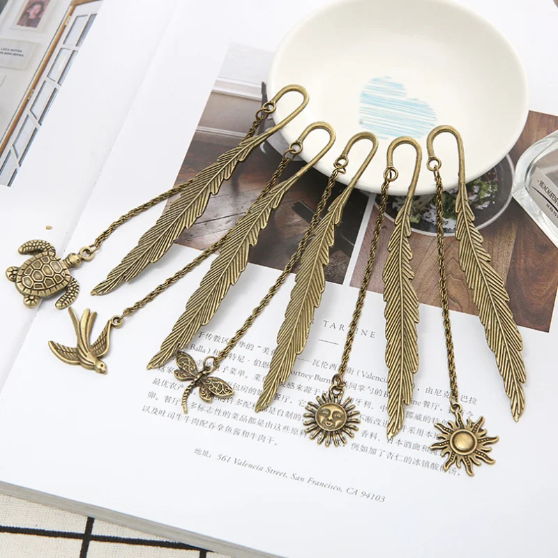 Animal Sun Metal Bookmark Handmade Vintage Feather Leaf Book Mark Birthday Gift Page Folder Student Creative Office Stationery