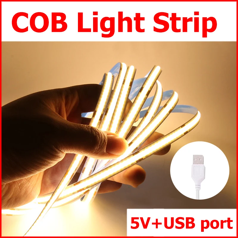 3/5mm COB LED Strip 5V 9 Colore White/Pink/Red/Yellow/Ice Blue/Blue/Green LED Light For Home Decor RA90 LED Strip Lights