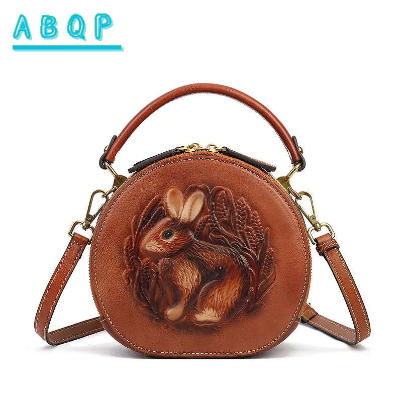 

New Women's Handbag Luxury Brand Genuine Leather Women's Shoulder Bag Round Embossed Fashion Casual Women's Bag High Quality