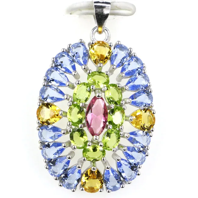 

34x21mm Jazaz Anniversary 3.9g Multi Color Tourmaline Violet Tanzanite Citrine Kunzite Daily Wear 925 Sterling Silver Pendant