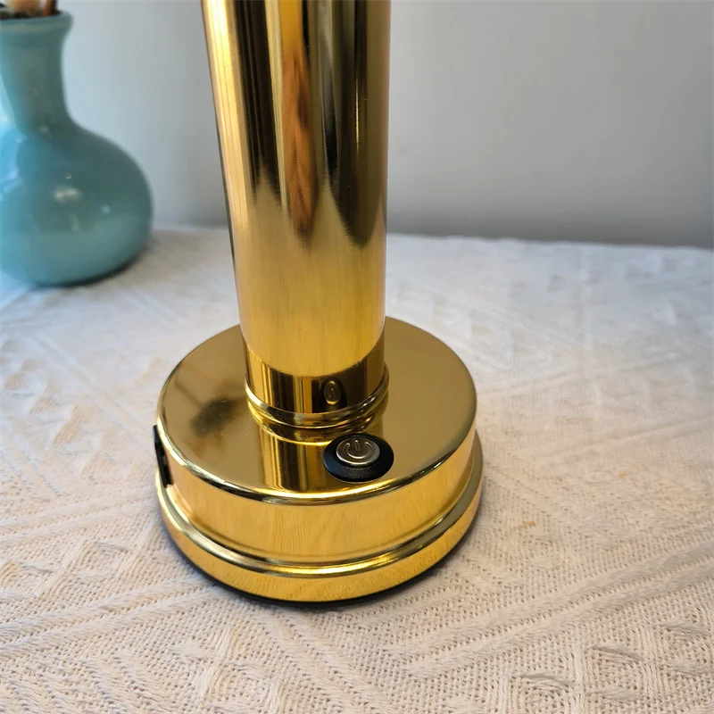 Rechargeable Metal Fabric Cloth Shade Table Lamp Touch Control Dimming Restaurant Cordless Dinning Table Light