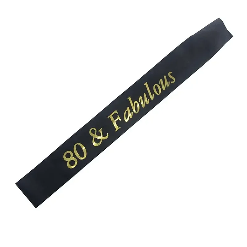 Goldglitzernde Geburtstagsschärpe 30 40 50 60 70 80 Fabelhafte Satinschärpe für Partydekoration zum 30. 40. 50. 60. 70. 80. Geburtstag – Detail 11