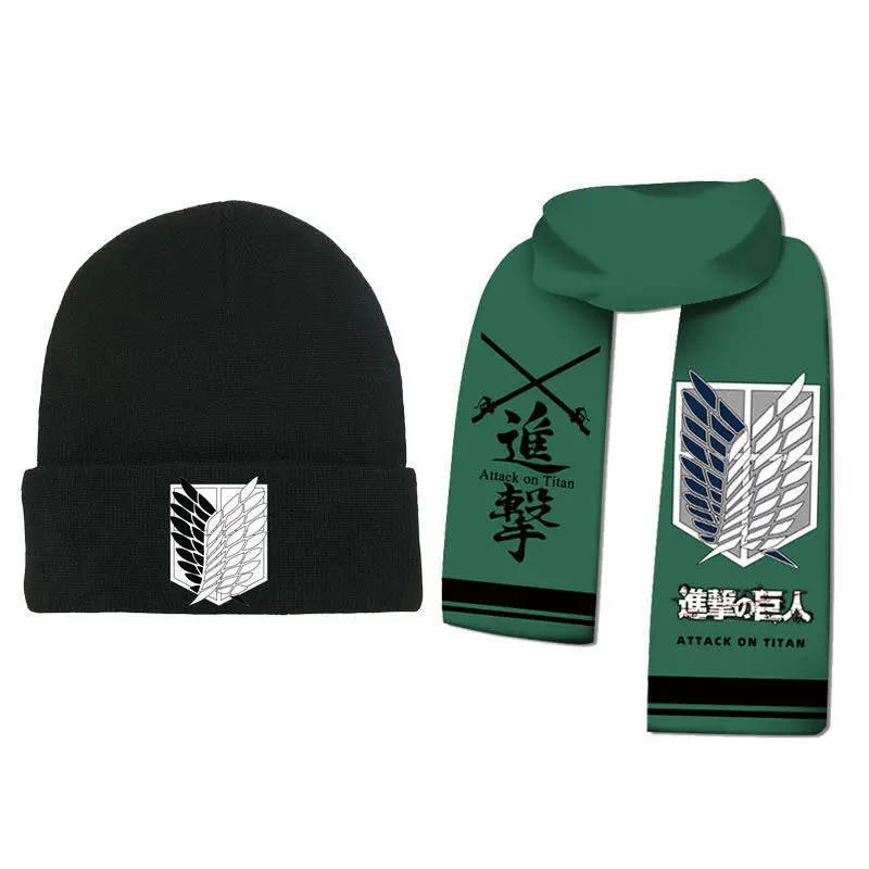 Attack On Titan Eren Jaeger anime peripheral outdoor autumn and winter warm windproof scarf, hat and gloves for boys and girls