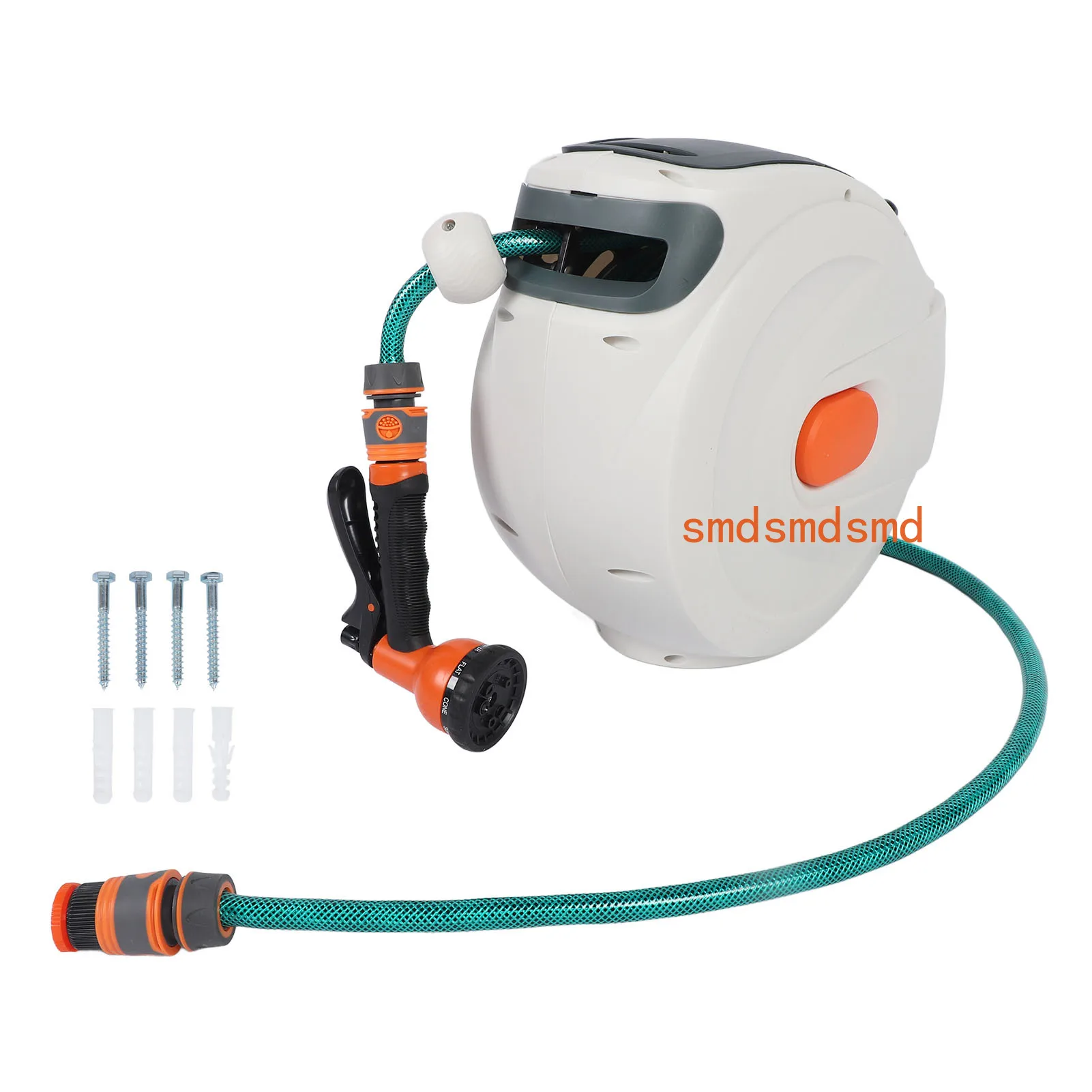 

10m 180° Swivel Retractable Garden Hose Reel Free Standing Wall Mount with Sprayer Nozzle Any Length Lock Slow Return