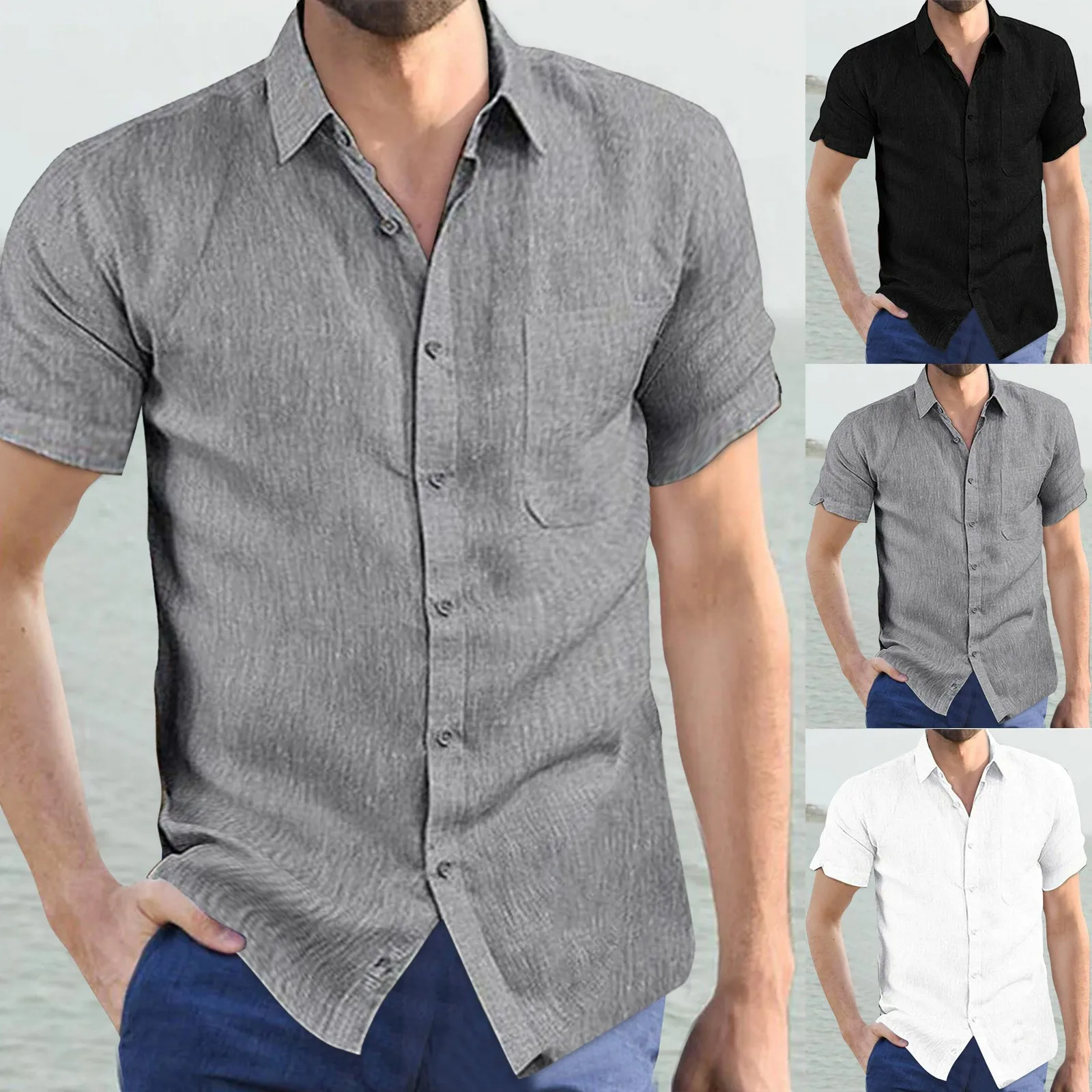 

Shirt Shirt For ManSolid Daily Casual Regular Shirt Men's Solid Color Linen Shirt For Summer Wear Large Size Short Sleeve Camisa