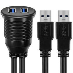 2 Ports Dual USB 3.0 Male to USB 3.0 Female AUX Flush Mount Car Mount Extension Cable for Car Truck Boat Motorcycle Dashboard