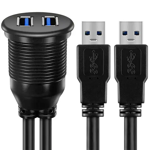 2 포트 듀얼 USB 3.0 남성 USB 3.0 여성 AUX 플러시 마운트 자동차 마운트 연장 케이블 자동차 트럭 보트 오토바이 대시 보드