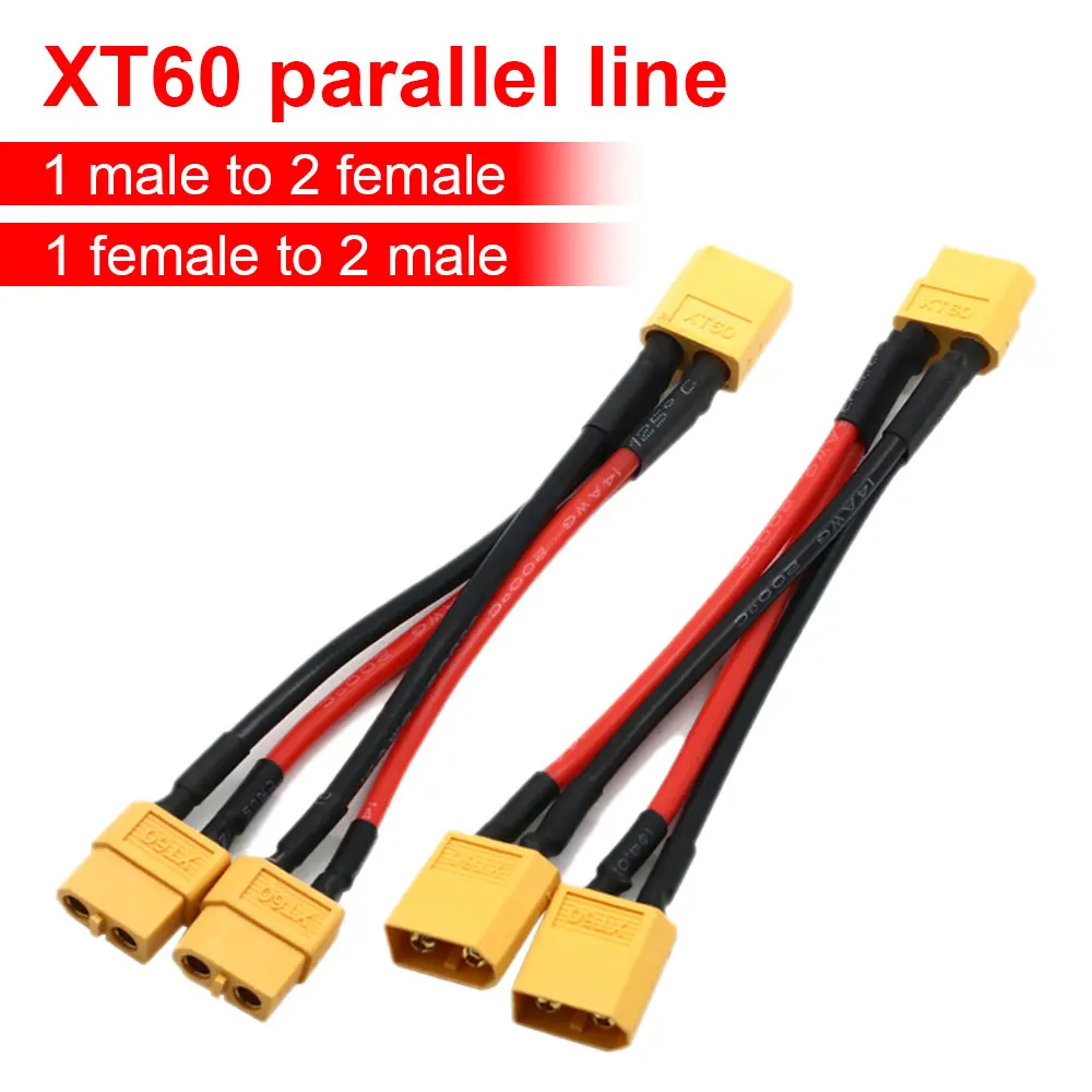 Conector de batería paralelo XT60 macho/hembra, Cable de silicona de 3 vías, 14AWG, extensión Dual Y divisor para cargador de batería de Motor