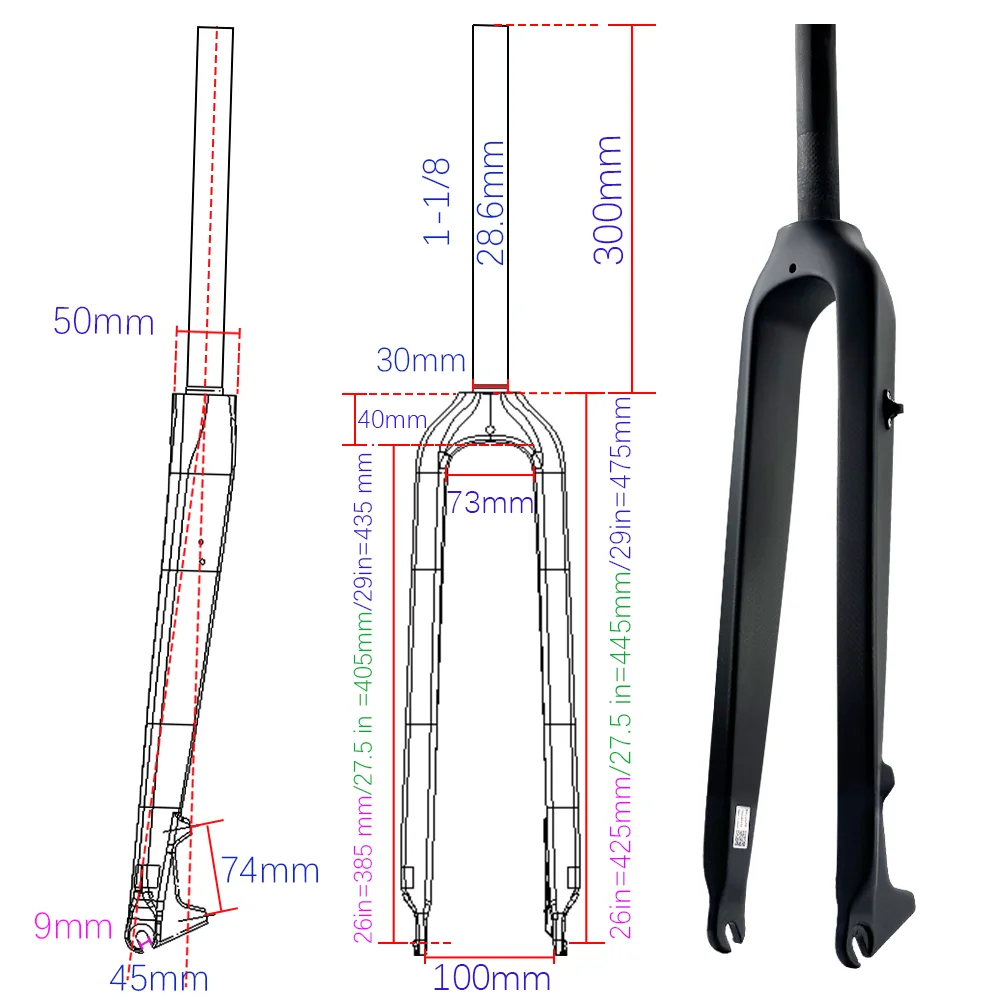 BALUGOE Bicycle Front Fork, Full Carbon Fiber, Mountain Bicycle Front Fork 1-1/8, MTB Bicycle fork Accessories