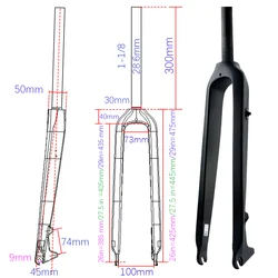 BALUGOE Bicycle Front Fork, Full Carbon Fiber, Mountain Bicycle Front Fork 1-1/8, MTB Bicycle fork Accessories