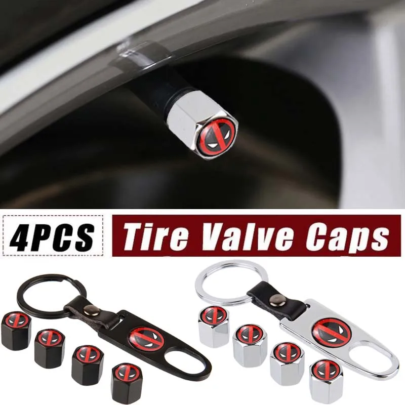 Alloy Marvel Deadpool Car Wheel Tire Valve Caps Covers with Wrench for Audi Ford Audi Land Rover Tesla Maserati Haval Toyota