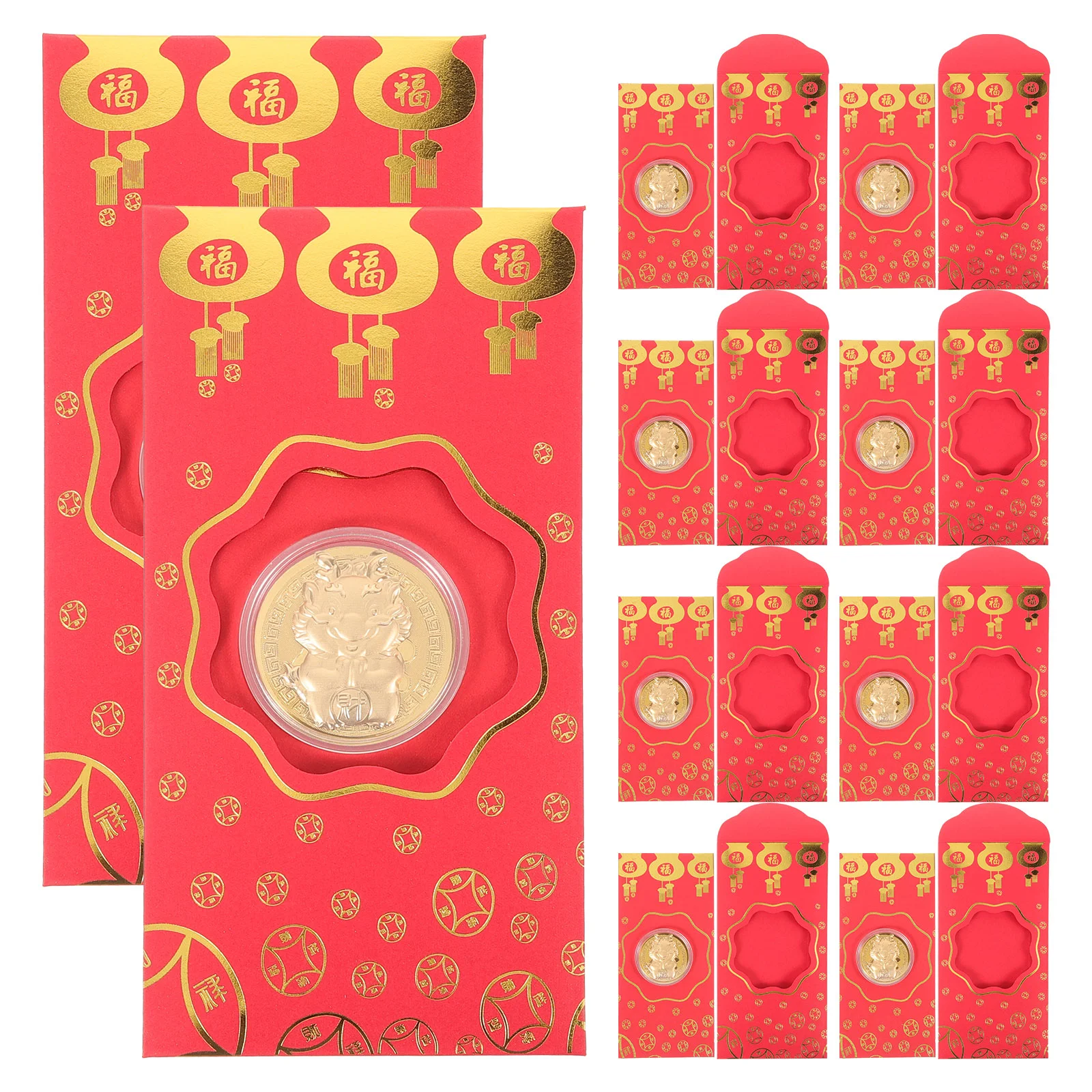 

10 Pcs Lucky Money to Attract Wealth Decorative Red Packet Gold Leaf Paper Envelopes Festival Chinese New Year