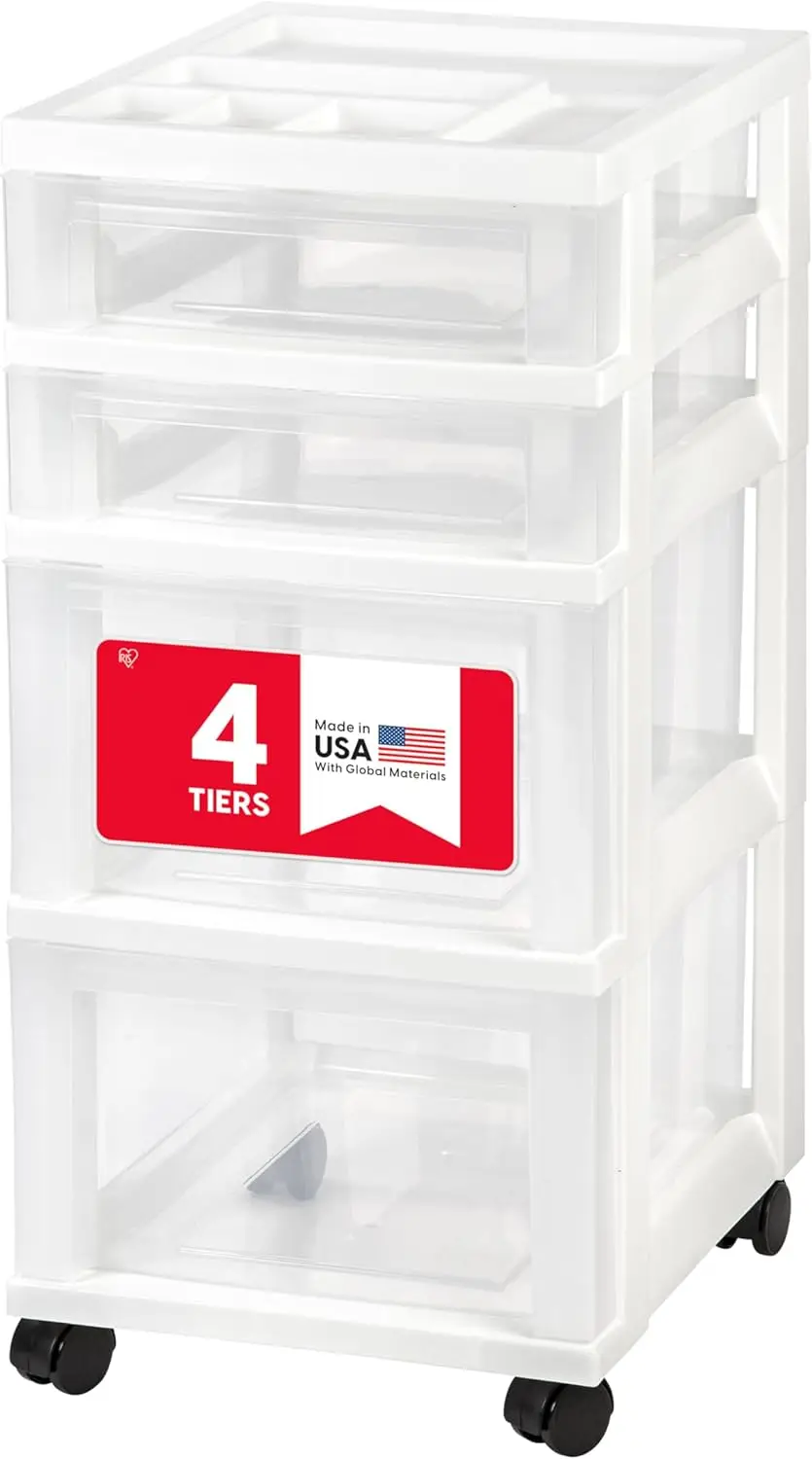 

4-Drawer Rolling Storage Cart with Wheels, White/Clear Organizer for Craft Supplies, Classroom, Bathroom