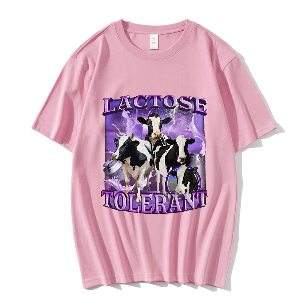 Funny Lactose Tolerant Meme Graphic T Shirt Men women Vintage Fashion Short Sleeve Tee  Percent Cotton Casual Summer Outfit