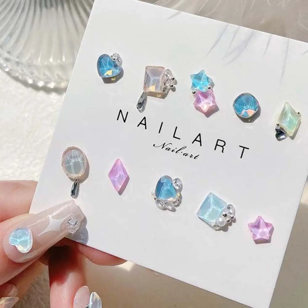 Décorations japonaises aurore pour ongles, cœur d'amour, couleur macaron, strass, étoiles rhombiques, accessoires pour ongles pour femmes