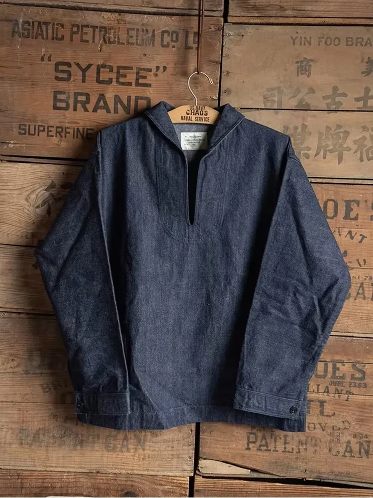 2025 Rugged Bronson 1917 USN Dungaree Jumper Indigo Selvedge Denim Pullover Work Jacket Unlined