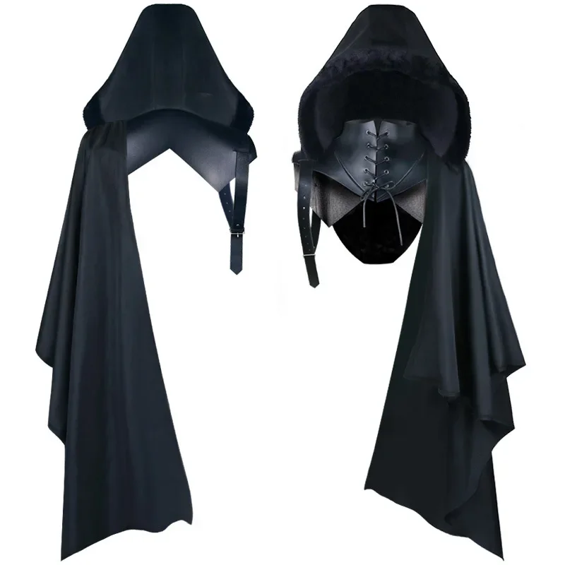 RT01 Medieval Vintage Gothic Knight Armour Black One Shoulder Cloak Gothic Punk Lace Up Renaissance Crusader Gear Cosplay Co*Jk2