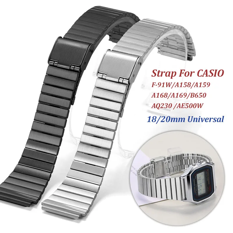 Slim Ultra-thin Metal Strap for Casio F-91W/A158/A159/A168/A169/B650/AQ230 /AE500W 18 20mm Universal Stainless Steel Watch Band