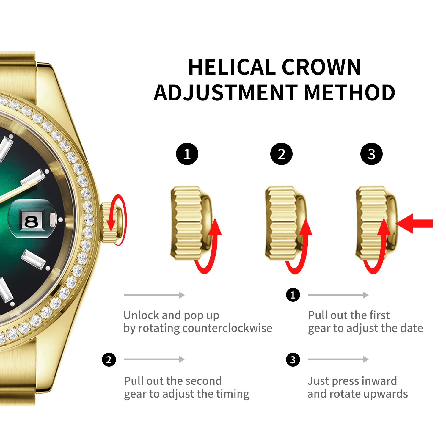 X-GEAR Мужские роскошные часы Механические часы Светящийся дисплей даты и недели Корпус из нержавеющей стали Ремешок