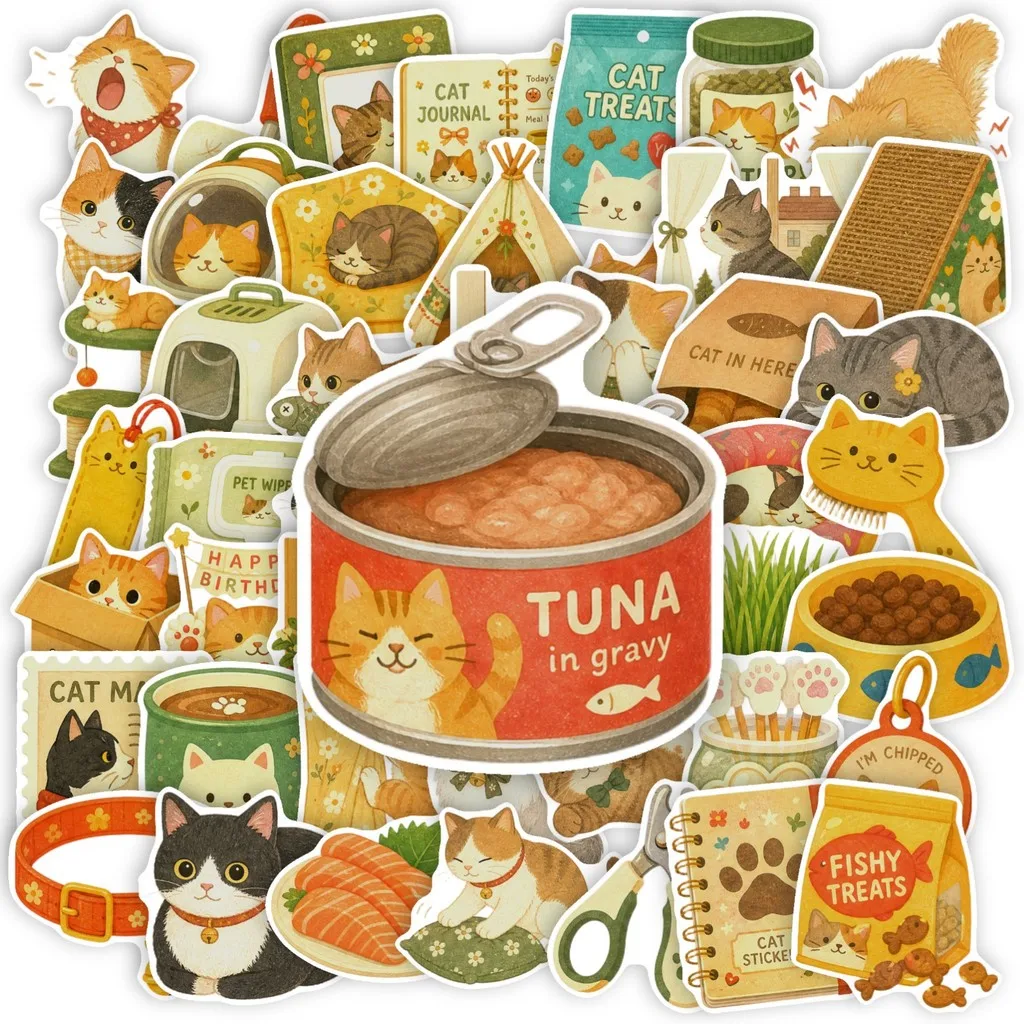 50Pcs Cute Cat Daily Supplies Creative Stickers, Waterproof Decals for Water Bottle Luggage Tablet DIY AnimeWorlds Store