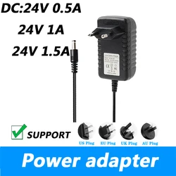 DC 24V 1500mA 24V 1A 24V 0.5A ładowarka TV 24V 1.5A mobilny zasilacz DVD przewód zasilający 5.5*2.1MM UK wtyczka AU wtyczka