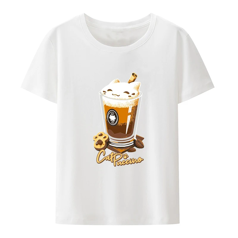 Catpuccino Grappige Grafische Roupas Interessante Print T-Shirt Korte Mouw T-T-Shirts Mooie Poleras Mujer Slanke Kawaii Kleding