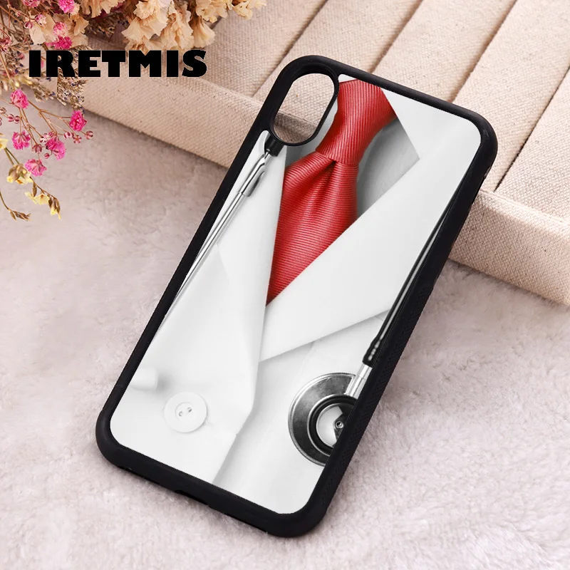 Iretmis phone cover cases for iphone 6 6S 7 8 Plus X Xs Max XR 11 12 13 MINI 14 15 Pro Soft Doctor Lab Coat Stethoscope