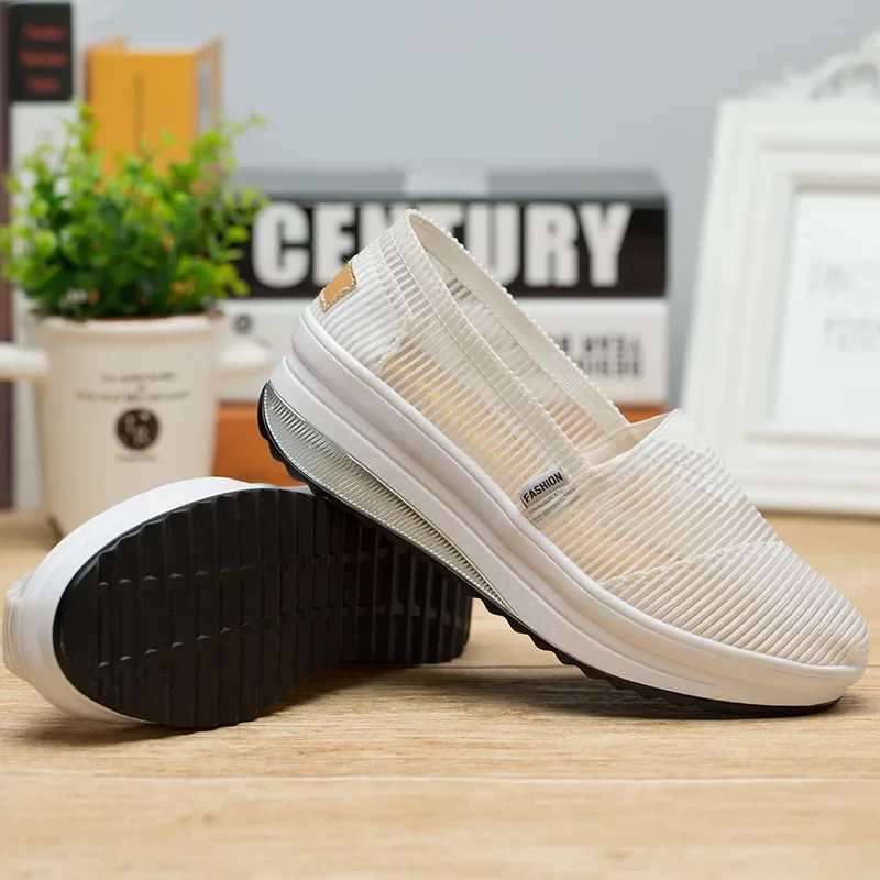 2023 Sneakers Women Platform Wedge Casual Shoes Fashion Mesh Openwork Slip-on Women\'s Shoes Zapatos De Mujer Daily Single Shoes