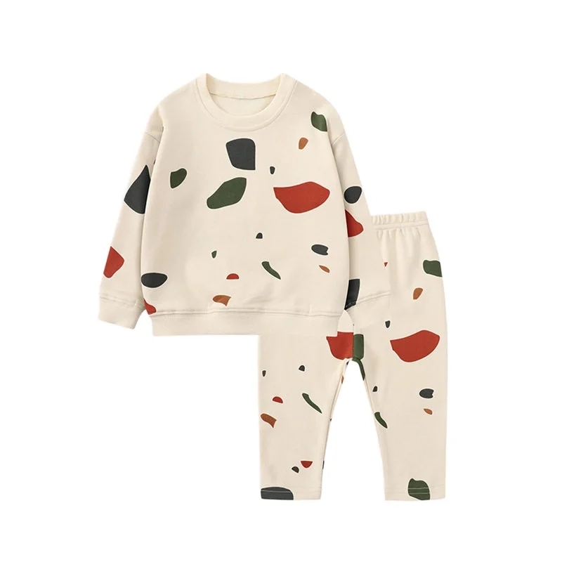 2023 Newborn Cotton Baby Boys Girls Clothes Set Autumn Colour Stonelet Print Baby Long Sleeve T-shirt Pants Suit Baby Costume Se