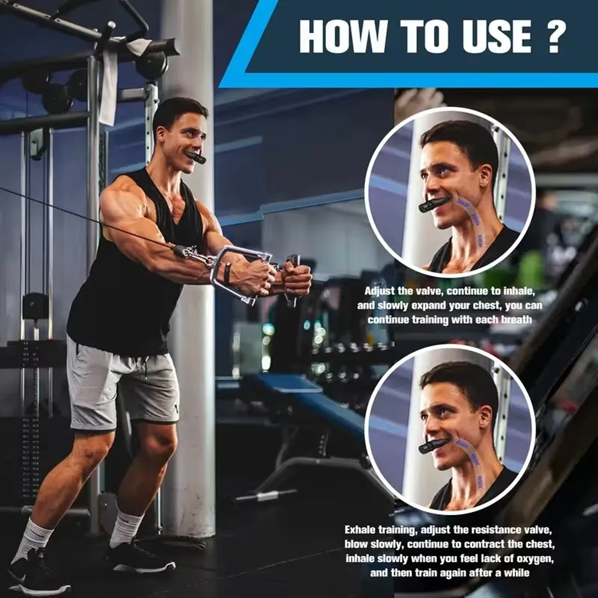 Tragbarer Atemtrainer mit einstellbarem Widerstand, ergonomischer Mundstück für Erwachsene, Sportler, Fitness, Reisen, Heimtraining - Lun – Detail 3