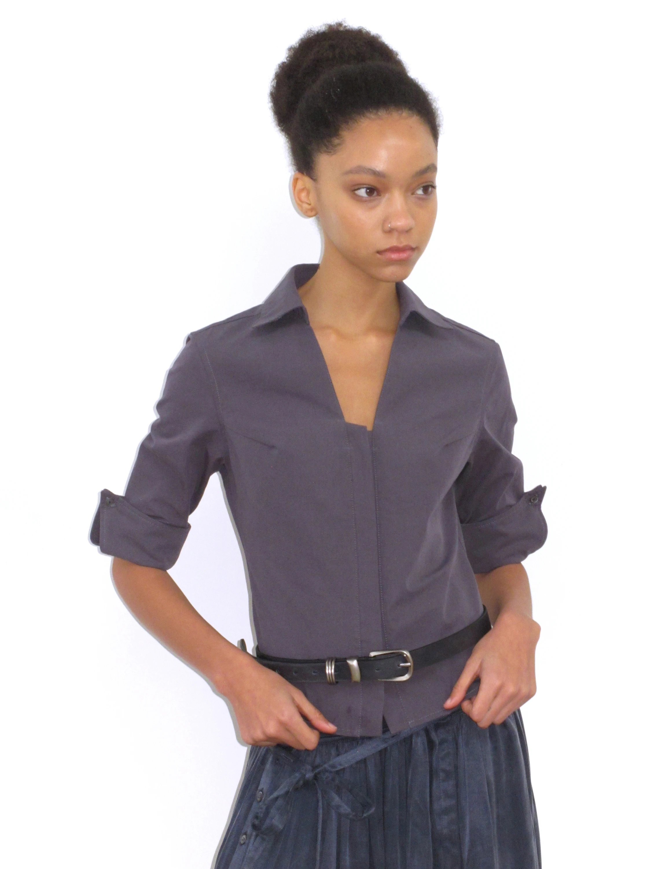 

Mito De Pure Long Velvet Cotton ort Sve irt Fitted V-Ne Button Detail Elastic Waist Summer Women's Original Design