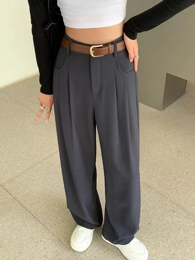 Chic Elastic High Waist Wide Leg Pants Women Spring Summer Elegant Trouser Office Ladies Full Length Straight Streetwear Pant