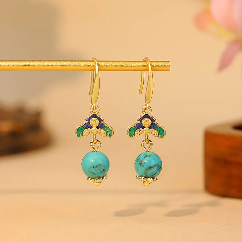 

Женские серьги в китайском классическом стиле с бирюзовой эмалью и узором «Благоприятные облака», простые и оригинальные ретро-аксессуары
