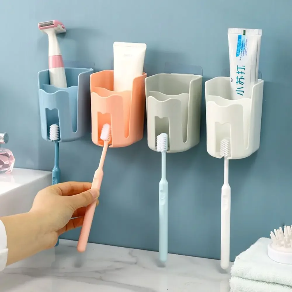 Porte-brosse à dents mural sans poinçon, conteneur de brosse à dents à proximité rapide, distributeur de dentifrice en plastique peu encombrant