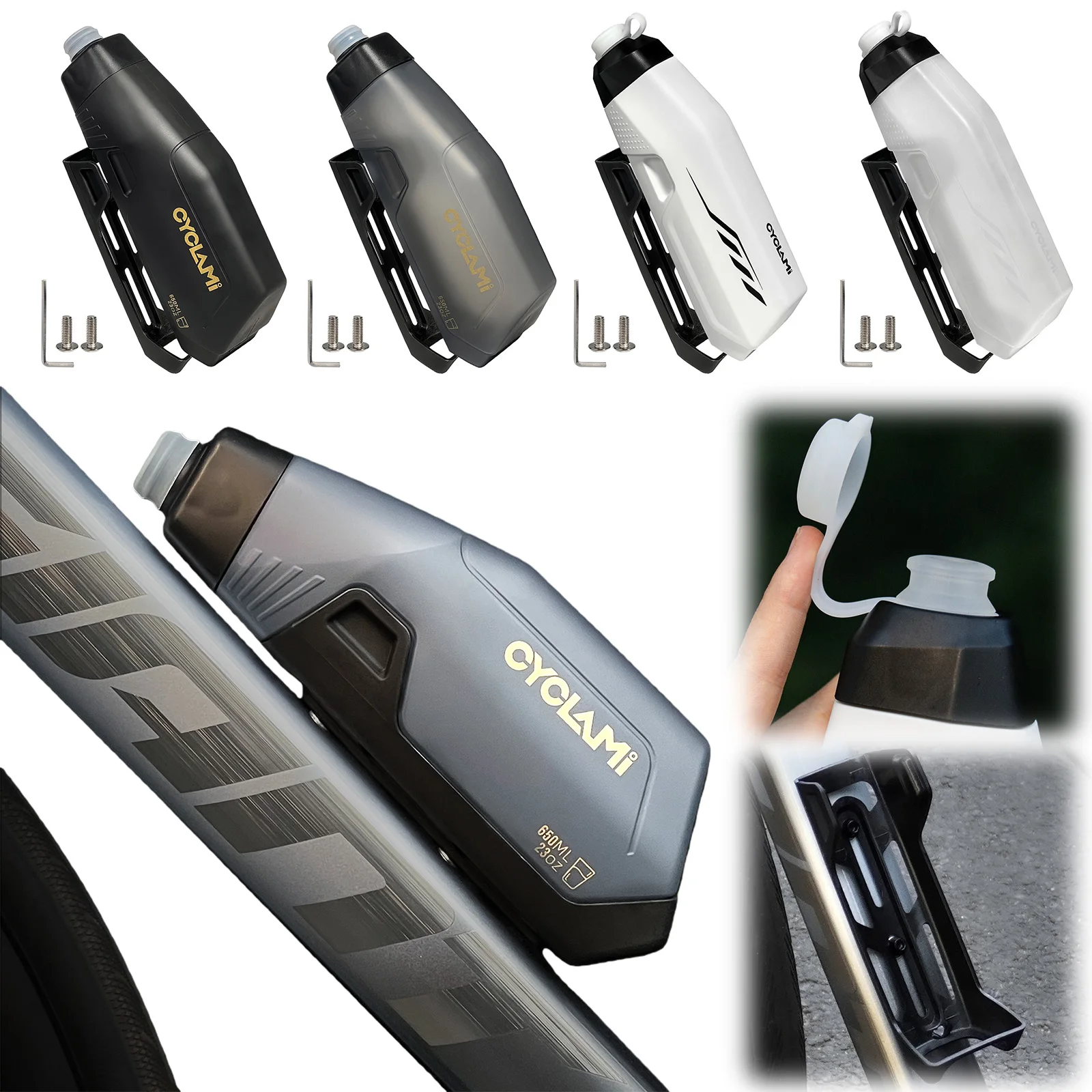 

650ml Aerodynamic Water Bottle Bracket Set with Bike Frame Down Tube Riding Water Kettle for Sports Outdoor MTB Road Cycling
