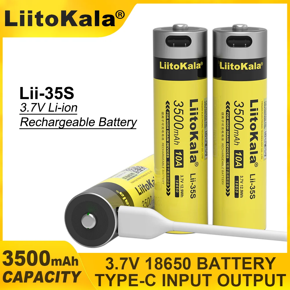 LiitoKala Lii-35S-Type-C 18650 Lithium ion 3500mAh Large Capacity 3.7V lithium battery for Remote control wireless mouse