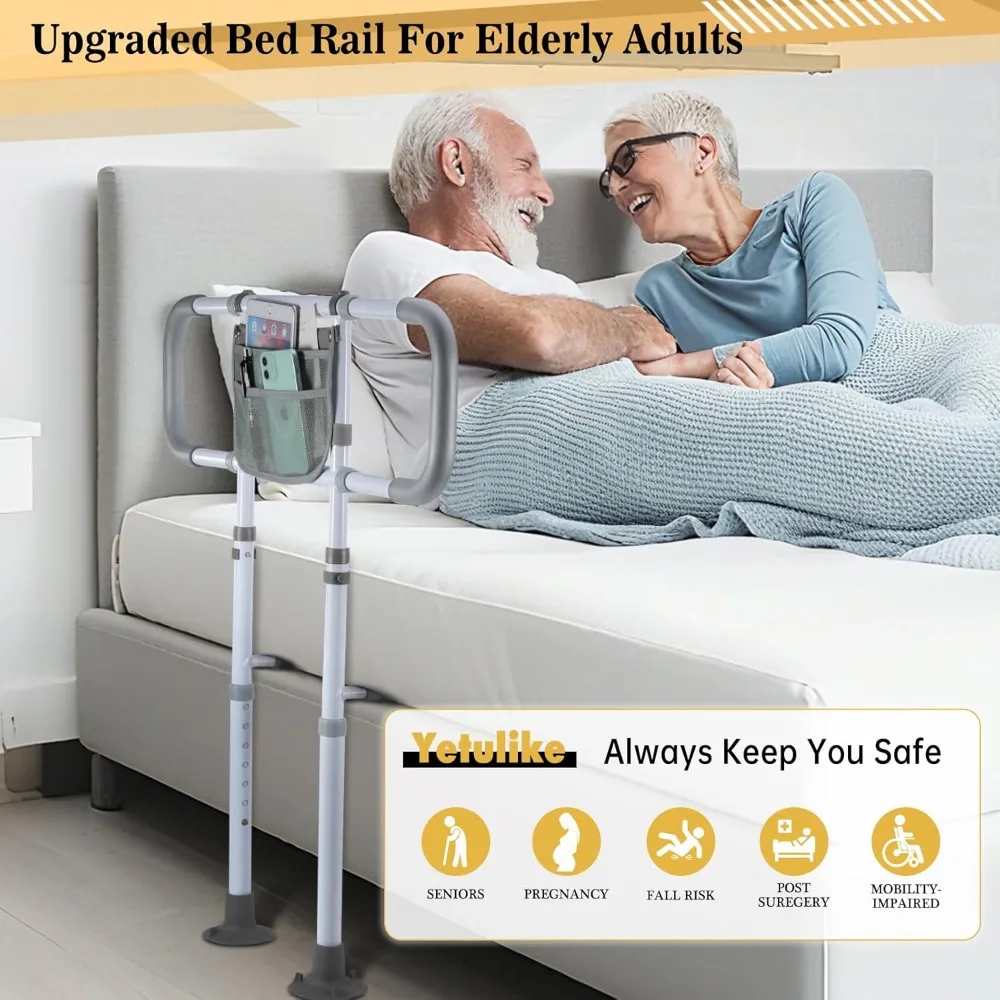 Adjustable Bed Safety Rail for Elderly Adults - Sturdy Support with Extended Handle, Fits King Queen Full Twin Beds
