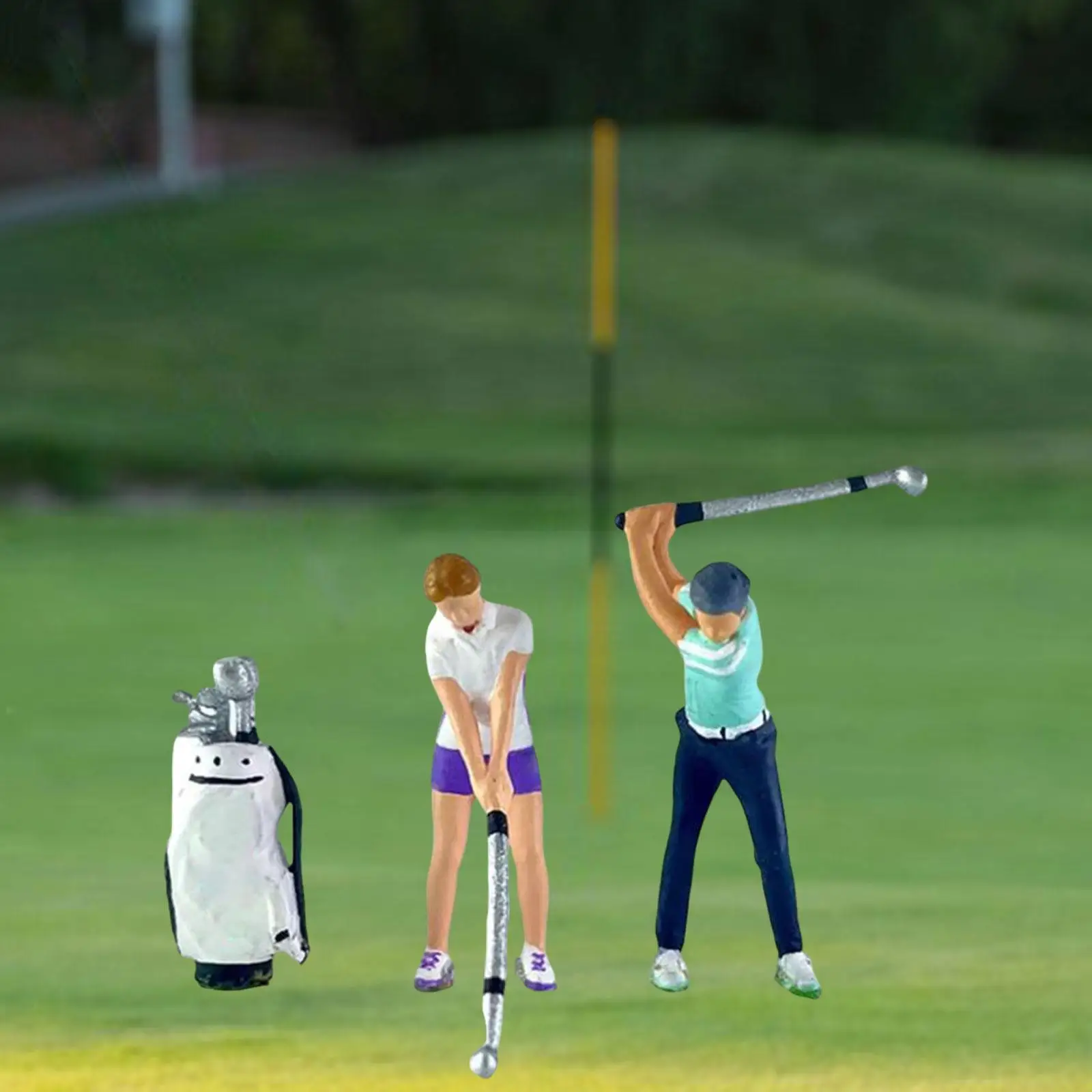 Set of 3 Miniature People Figures with Golf Bag for Diorama Layout S Scale